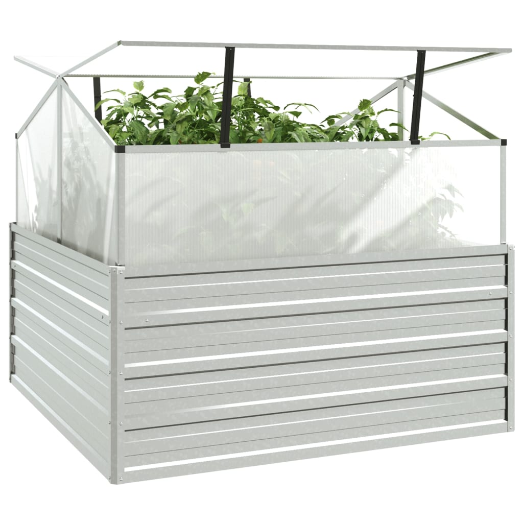 Plantenbak met kas verhoogd 100x100x85 cm zilverkleurig is nu te koop bij PeponiXL, paradijselijk wonen!