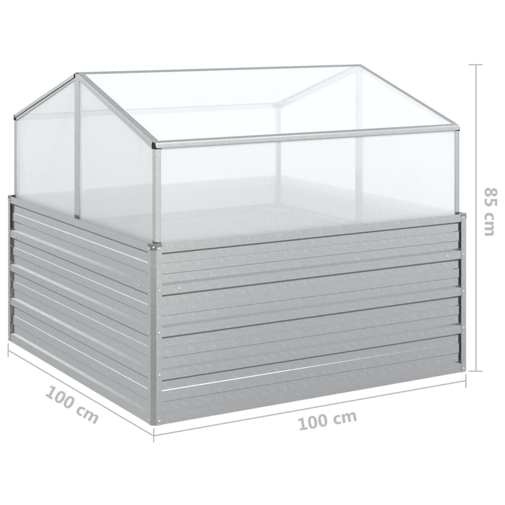 Plantenbak met kas verhoogd 100x100x85 cm zilverkleurig is nu te koop bij PeponiXL, paradijselijk wonen!