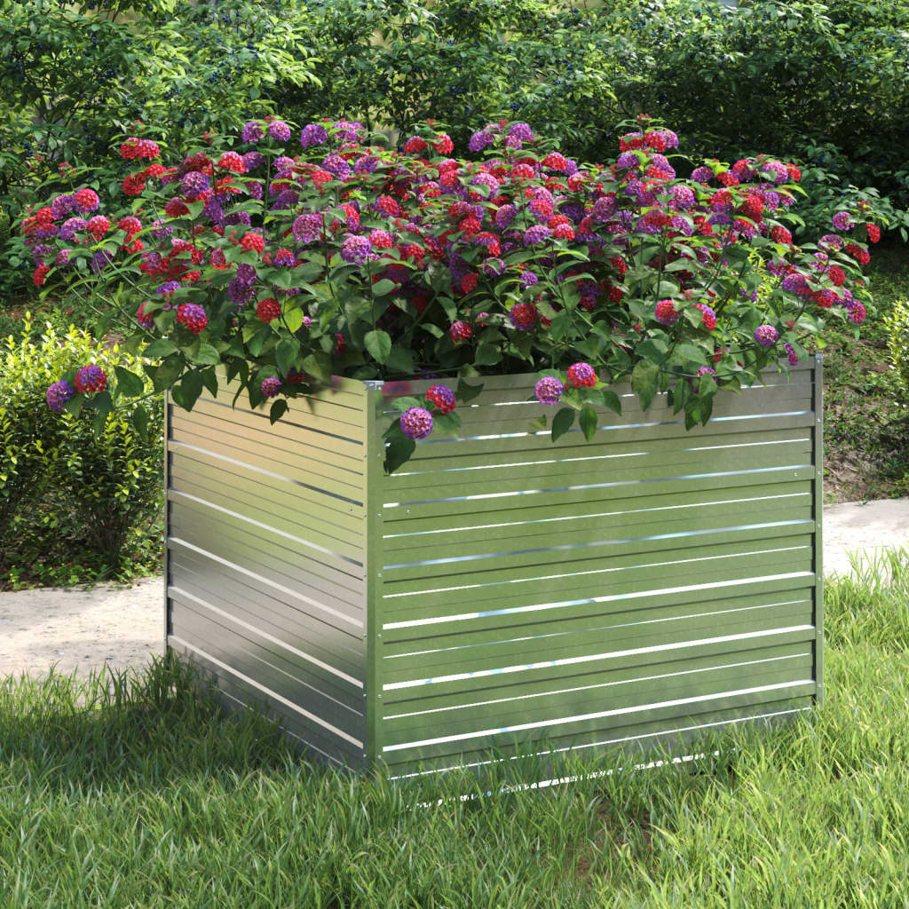 Plantenbak verhoogd 100x100x77 cm gegalvaniseerd staal zilver is nu te koop bij PeponiXL, paradijselijk wonen!
