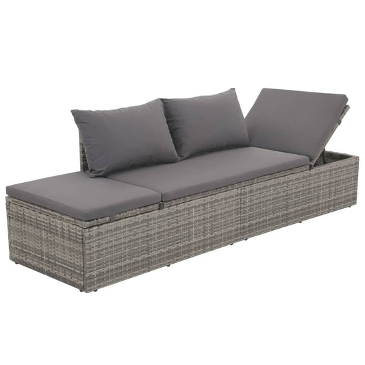 Loungebed met ligkussen en kussens poly rattan grijs is nu te koop bij PeponiXL, paradijselijk wonen!