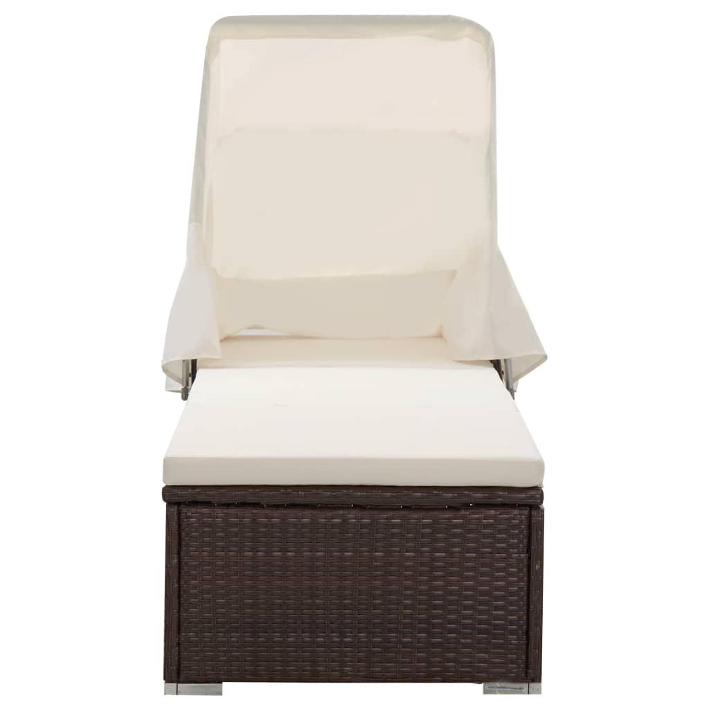 Ligbed met luifel en kussen poly rattan bruin is nu te koop bij PeponiXL, paradijselijk wonen!