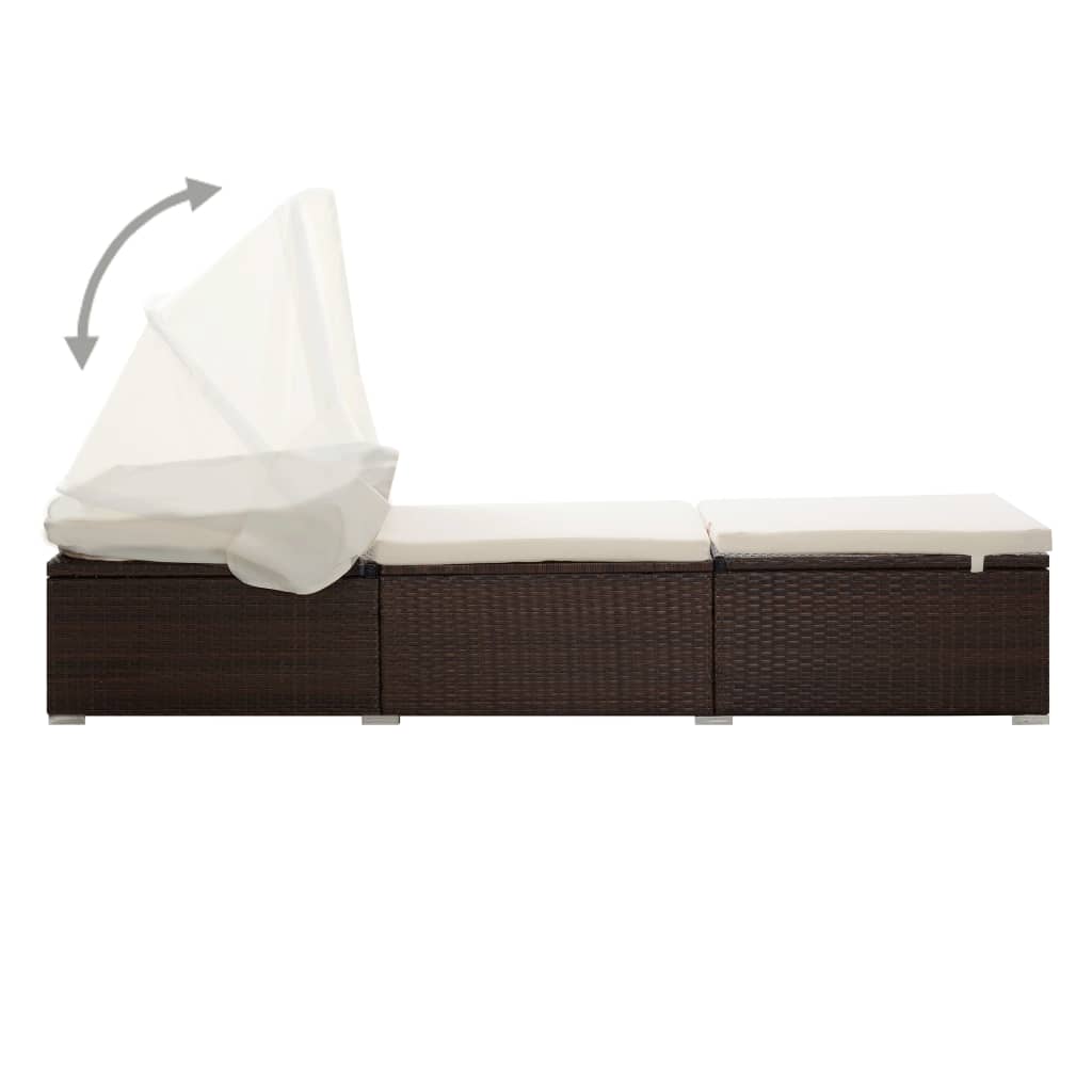 Ligbed met luifel en kussen poly rattan bruin is nu te koop bij PeponiXL, paradijselijk wonen!