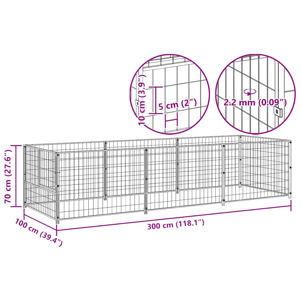 Hondenkennel 3 m² staal zwart is nu te koop bij PeponiXL, paradijselijk wonen!