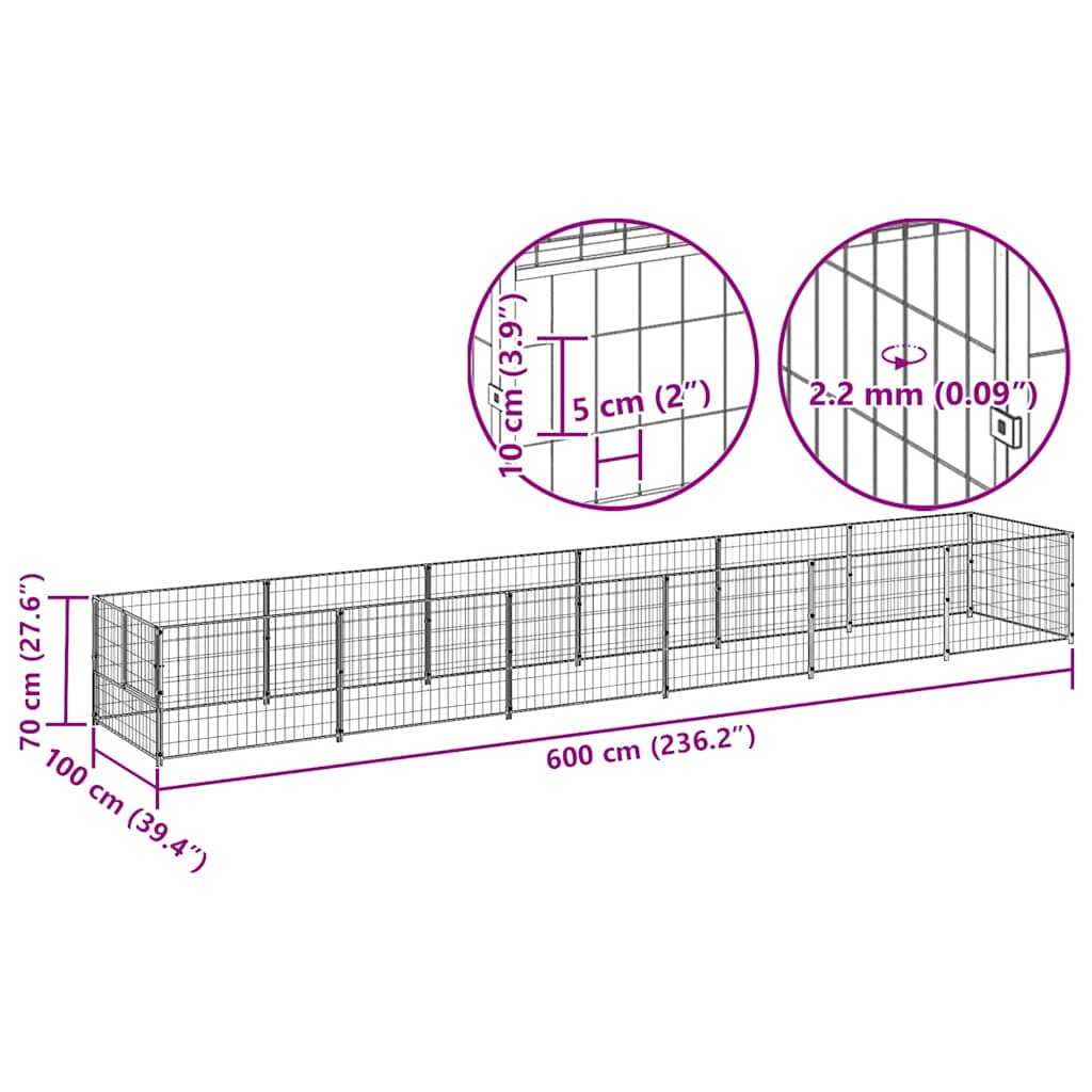 Hondenkennel 6 m² staal zwart is nu te koop bij PeponiXL, paradijselijk wonen!