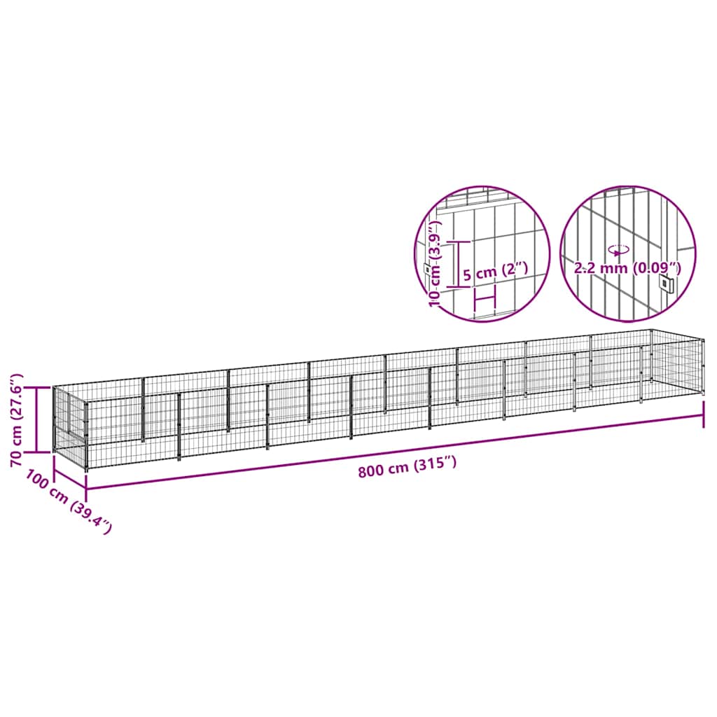 Hondenkennel 8 m² staal zwart is nu te koop bij PeponiXL, paradijselijk wonen!