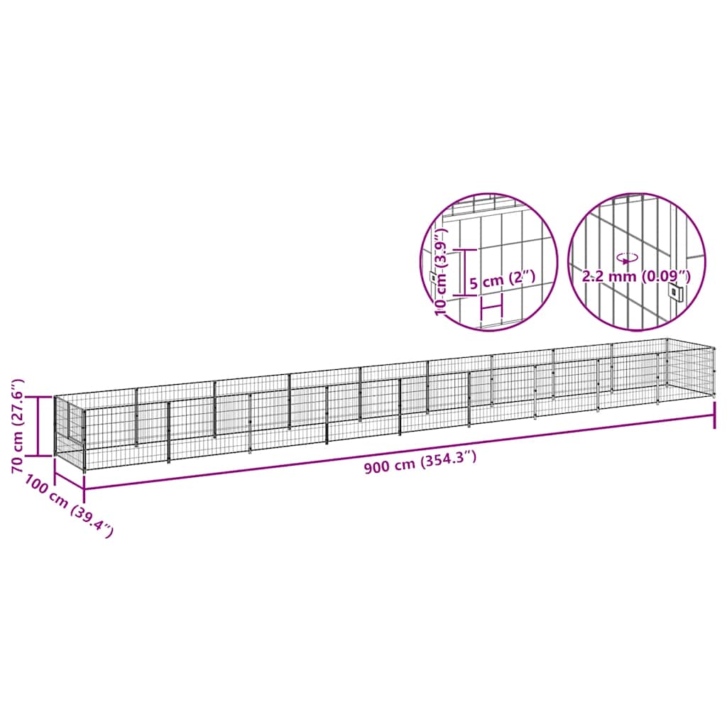 Hondenkennel 9 m² staal zwart is nu te koop bij PeponiXL, paradijselijk wonen!