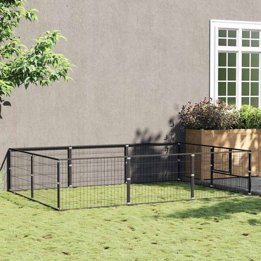 Hondenkennel 6 m² staal zwart is nu te koop bij PeponiXL, paradijselijk wonen!