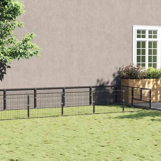 Hondenkennel 12 m² staal zwart is nu te koop bij PeponiXL, paradijselijk wonen!