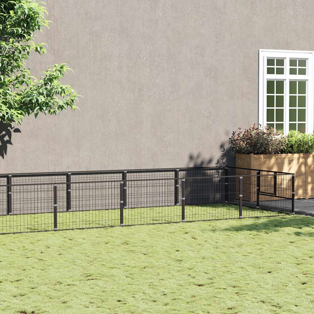Hondenkennel 14 m² staal zwart is nu te koop bij PeponiXL, paradijselijk wonen!