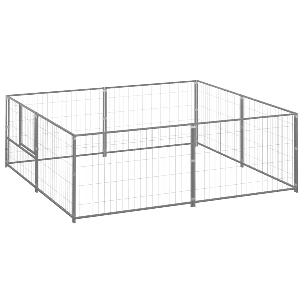 Hondenkennel 4 m² staal zilverkleurig is nu te koop bij PeponiXL, paradijselijk wonen!