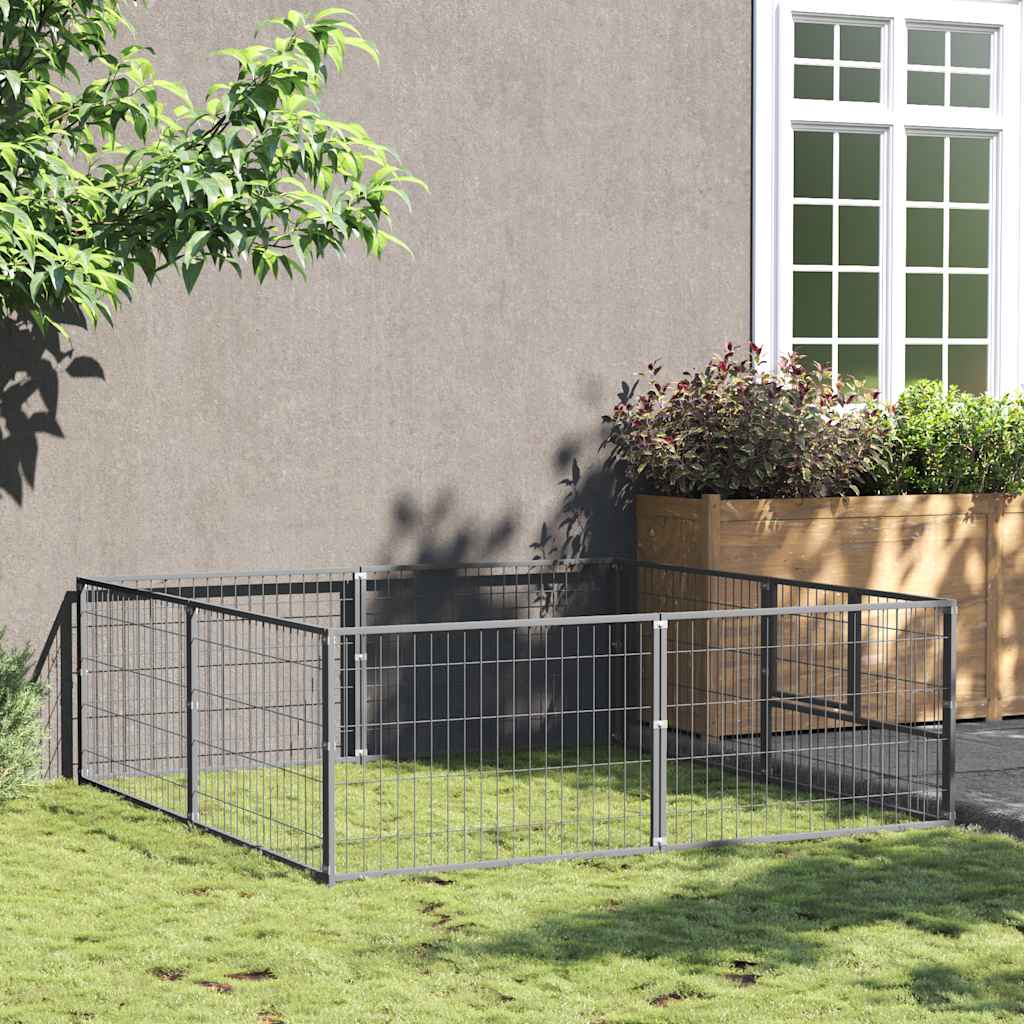 Hondenkennel 4 m² staal zilverkleurig is nu te koop bij PeponiXL, paradijselijk wonen!