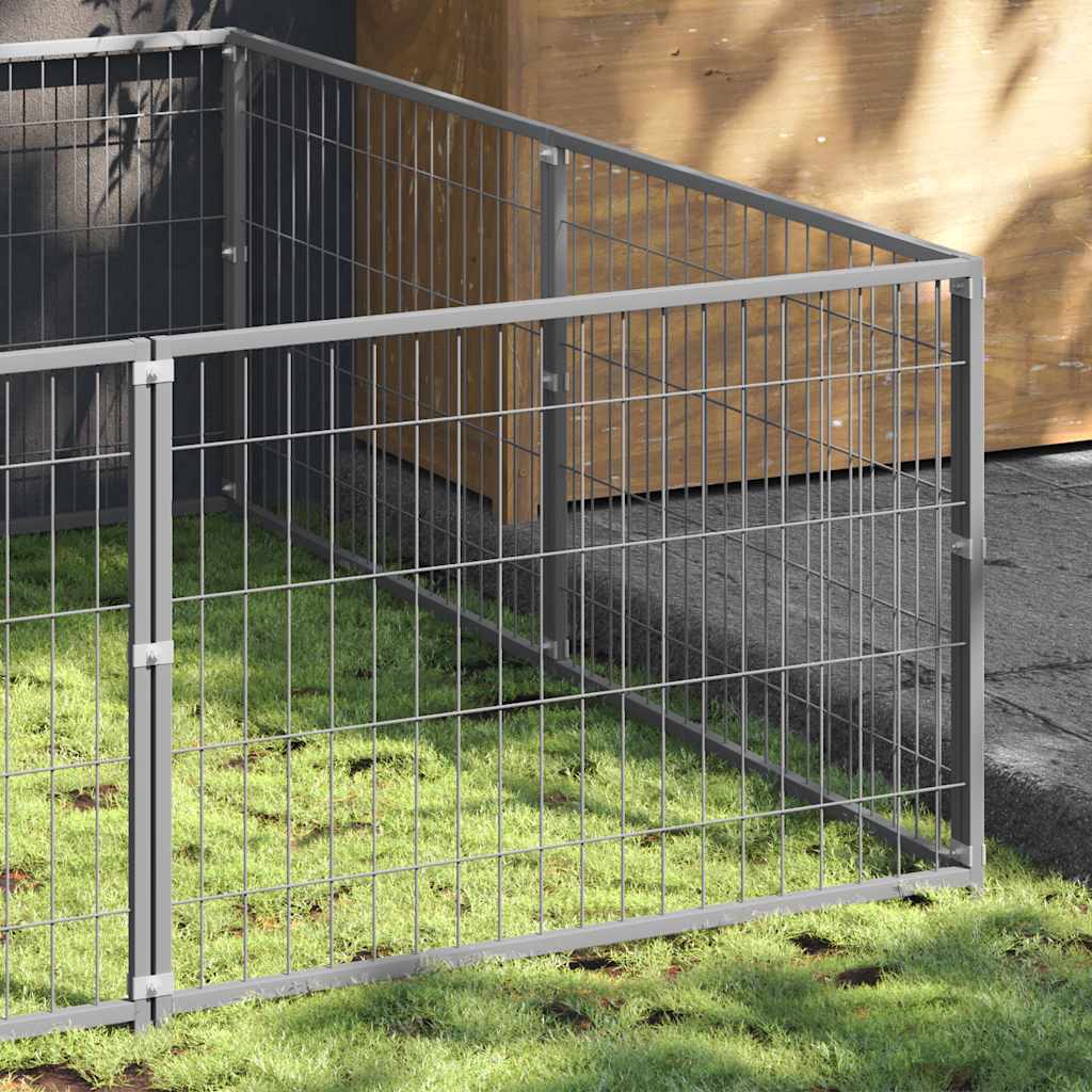 Hondenkennel 8 m² staal zilverkleurig is nu te koop bij PeponiXL, paradijselijk wonen!