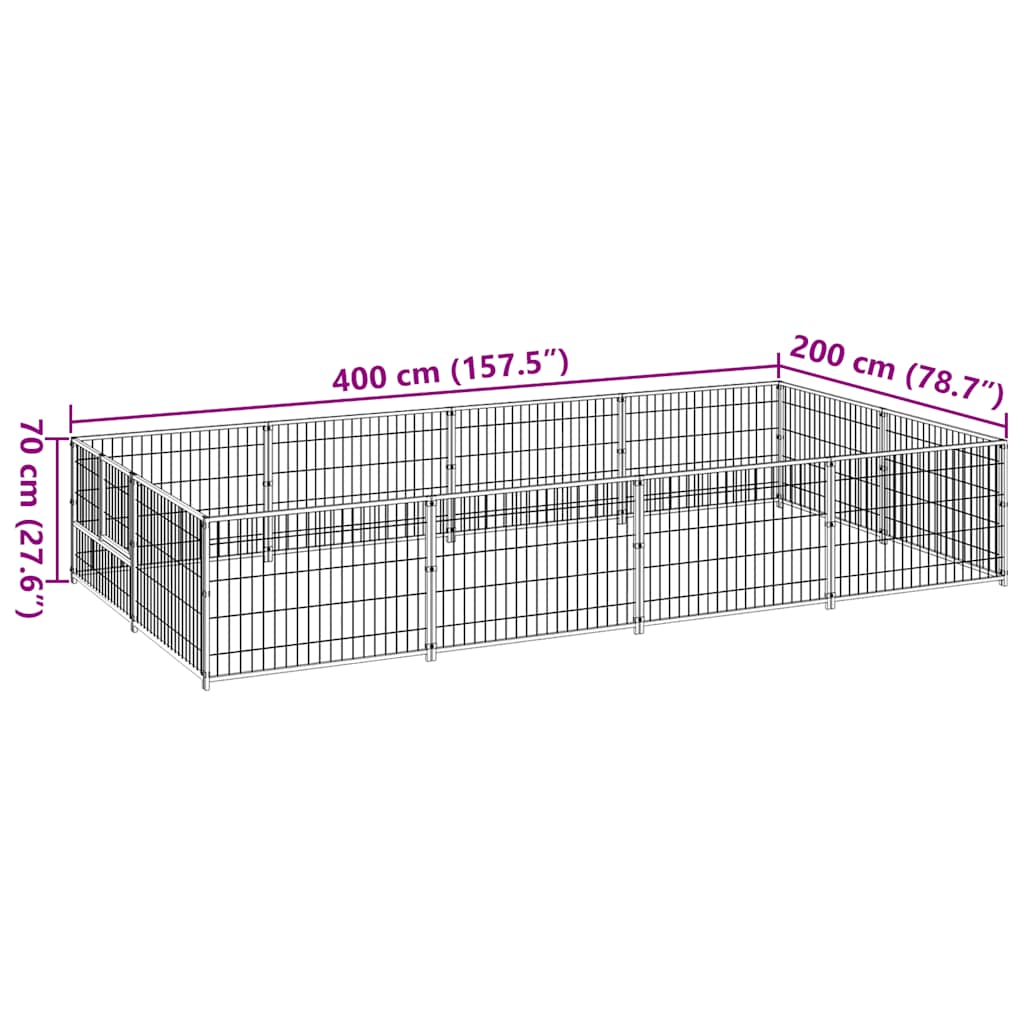 Hondenkennel 8 m² staal zilverkleurig is nu te koop bij PeponiXL, paradijselijk wonen!