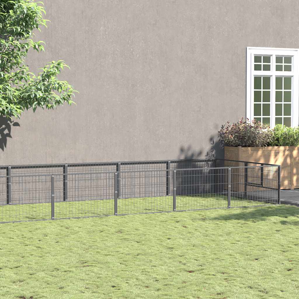 Hondenkennel 16 m² staal zilverkleurig is nu te koop bij PeponiXL, paradijselijk wonen!