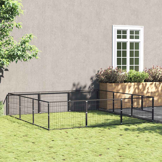 Hondenkennel 9 m² staal zwart is nu te koop bij PeponiXL, paradijselijk wonen!