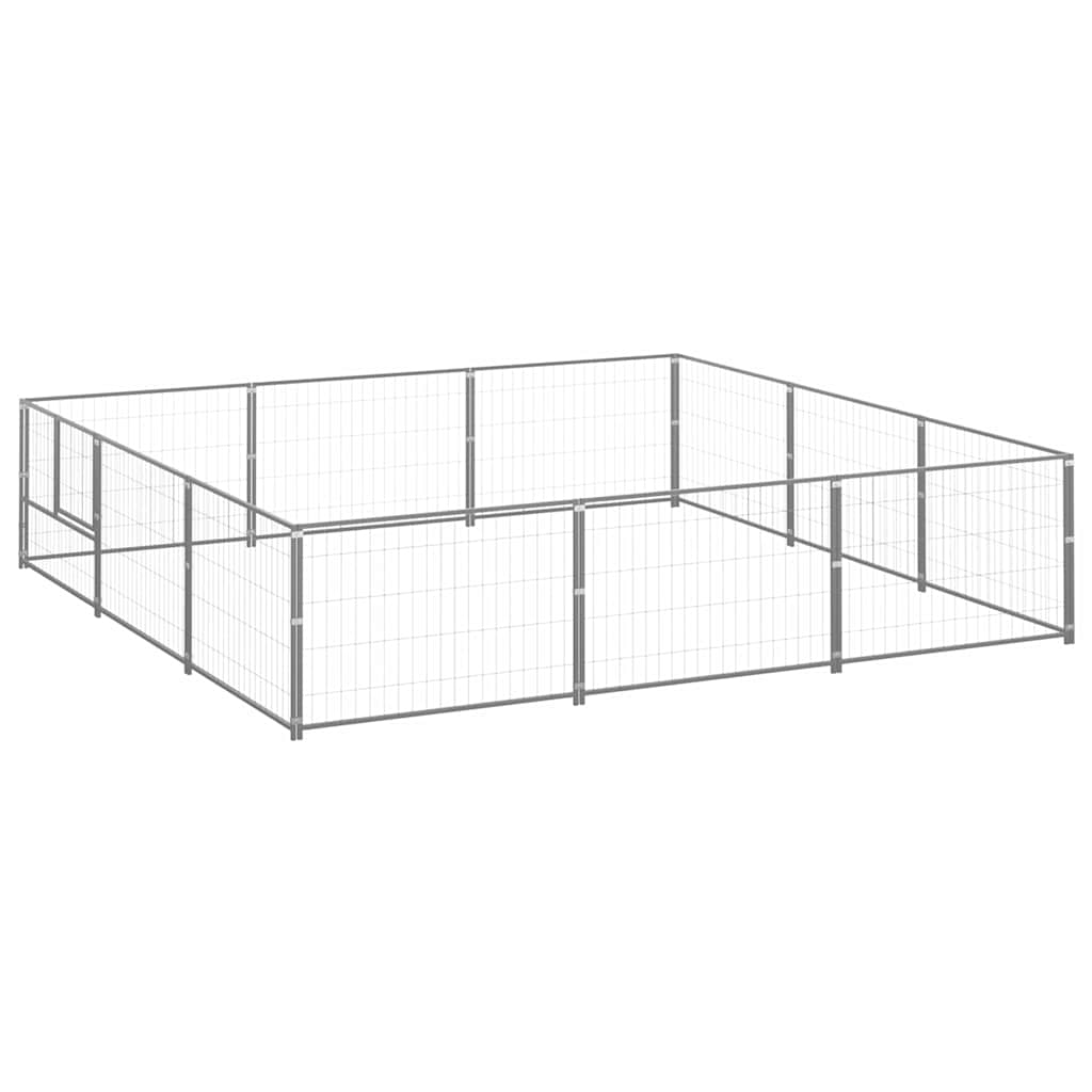 Hondenkennel 9 m² staal zilverkleurig is nu te koop bij PeponiXL, paradijselijk wonen!