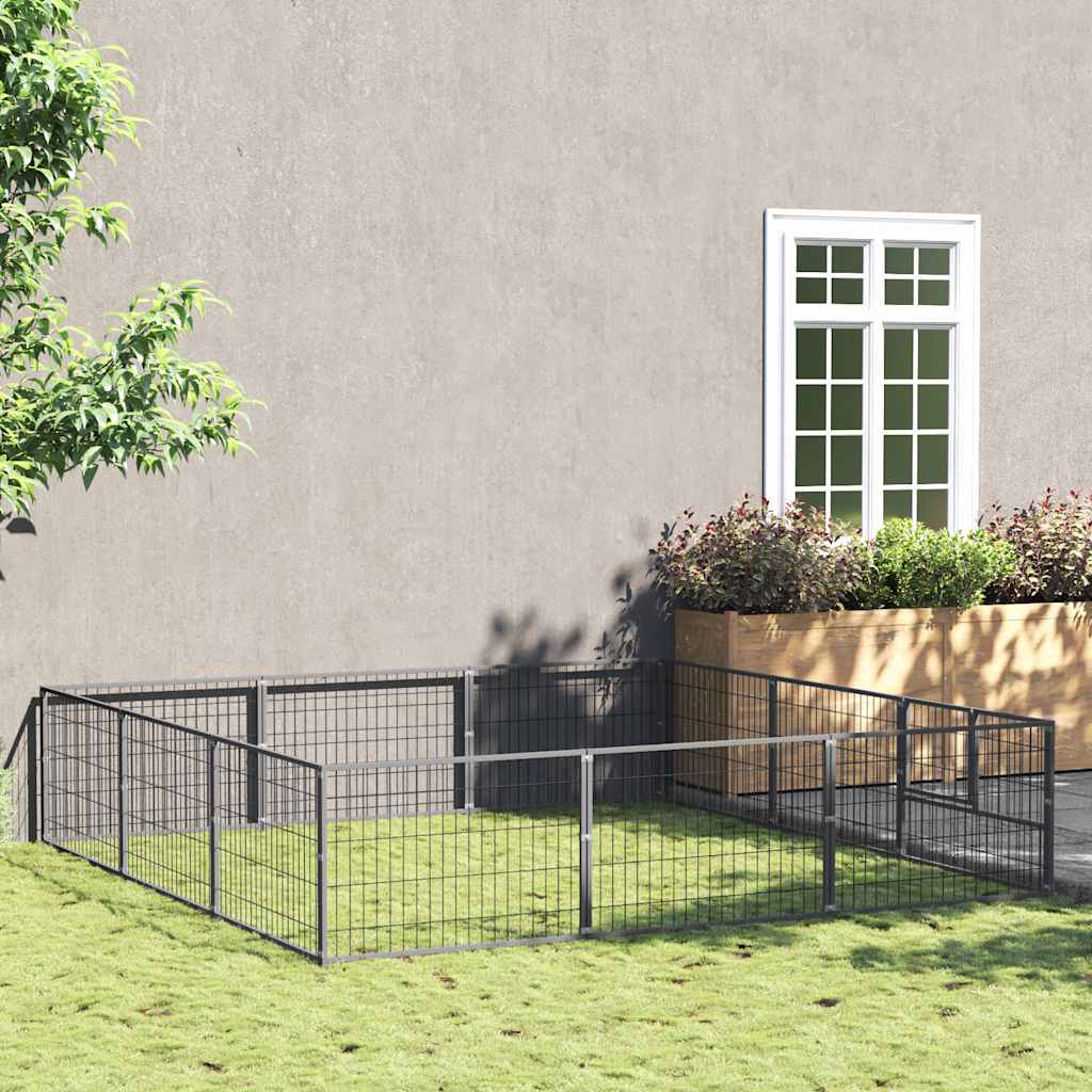 Hondenkennel 9 m² staal zilverkleurig is nu te koop bij PeponiXL, paradijselijk wonen!