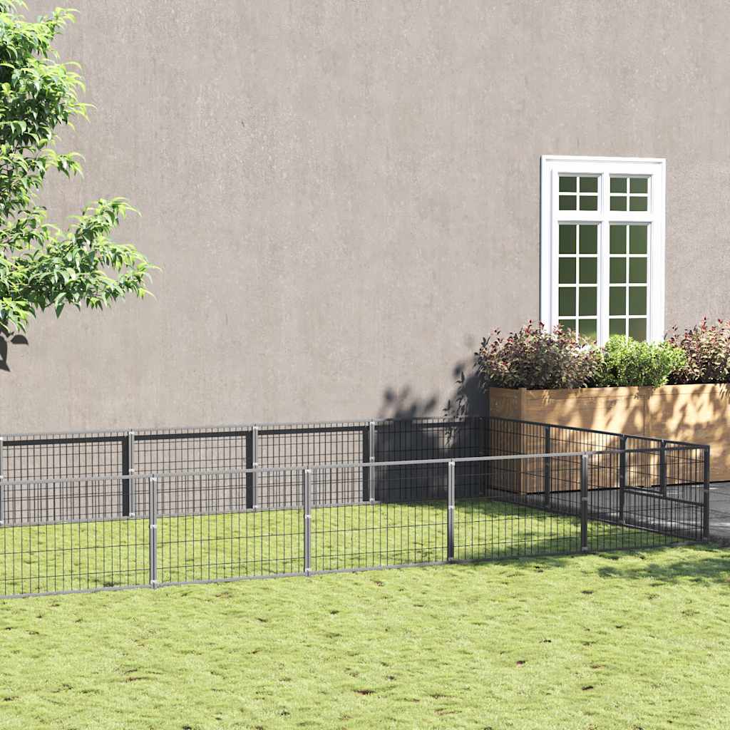 Hondenkennel 15 m² staal zilverkleurig is nu te koop bij PeponiXL, paradijselijk wonen!