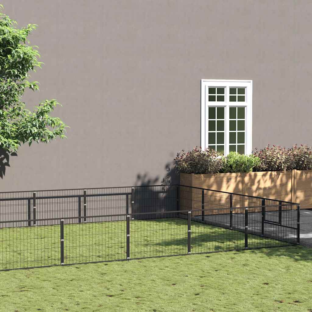 Hondenkennel 36 m² staal zwart is nu te koop bij PeponiXL, paradijselijk wonen!