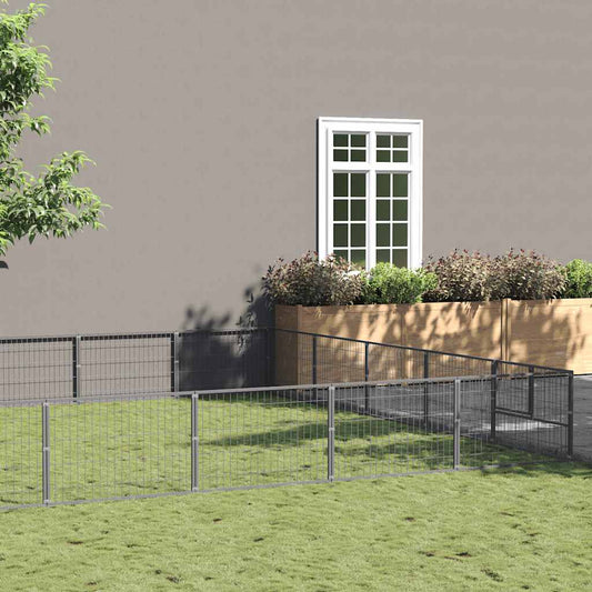 Hondenkennel 45 m² staal zilverkleurig is nu te koop bij PeponiXL, paradijselijk wonen!