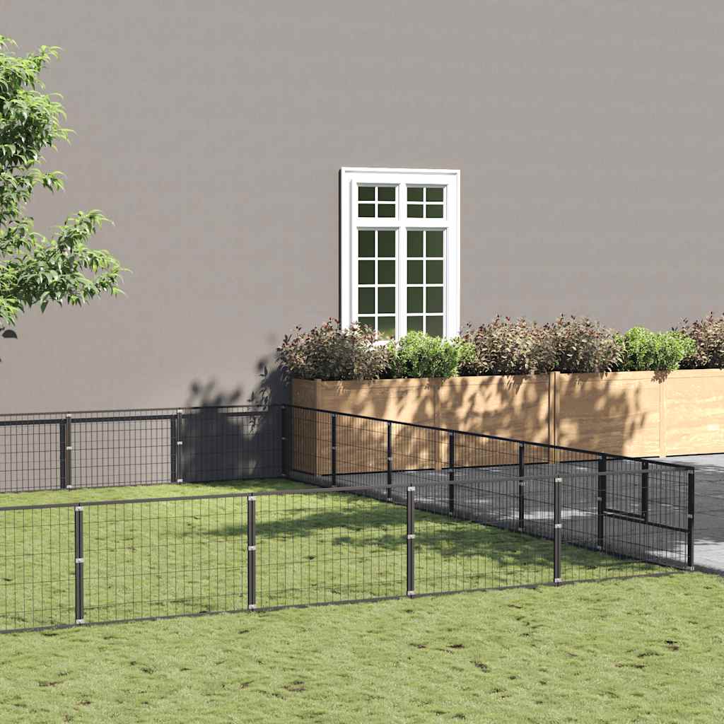 Hondenkennel 42 m² staal zwart is nu te koop bij PeponiXL, paradijselijk wonen!