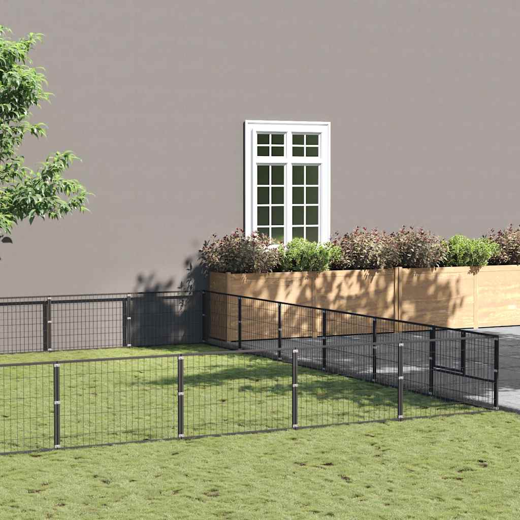 Hondenkennel 54 m² staal zwart is nu te koop bij PeponiXL, paradijselijk wonen!