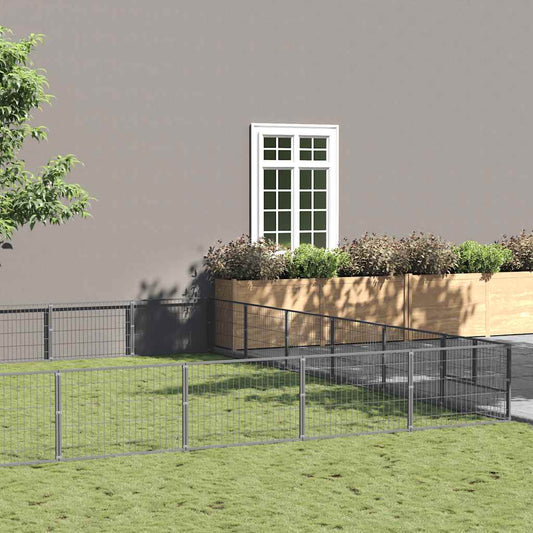 Hondenkennel 60 m² staal zilverkleurig is nu te koop bij PeponiXL, paradijselijk wonen!