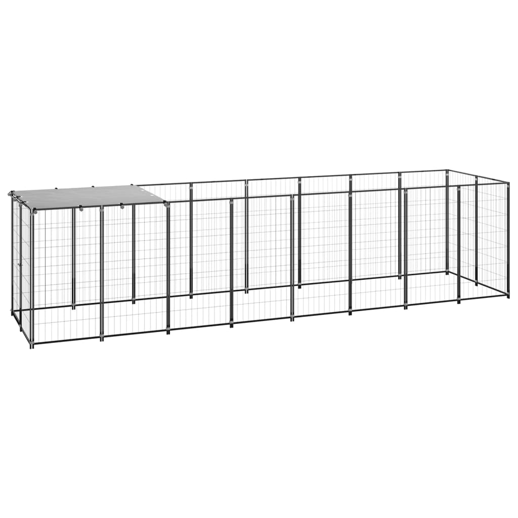 Hondenkennel 4,84 m² staal zwart is nu te koop bij PeponiXL, paradijselijk wonen!