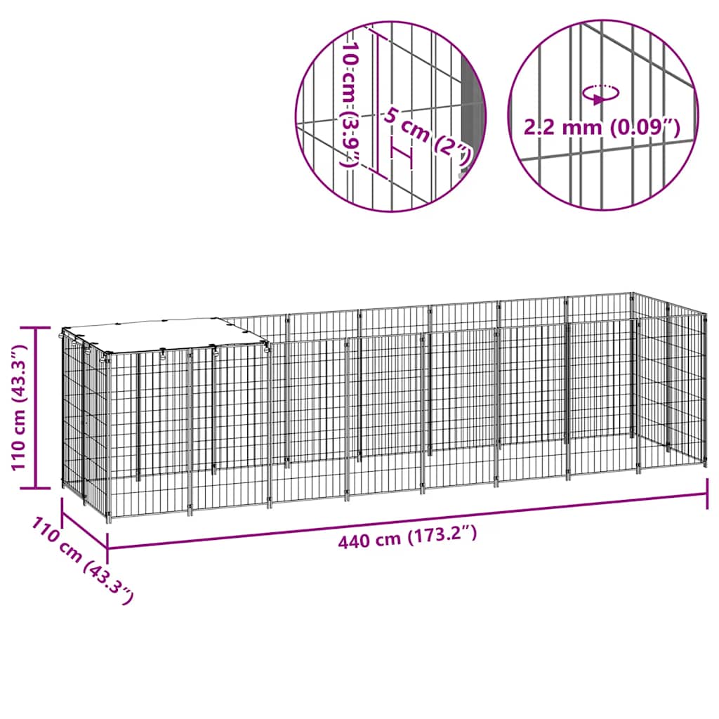Hondenkennel 4,84 m² staal zwart is nu te koop bij PeponiXL, paradijselijk wonen!