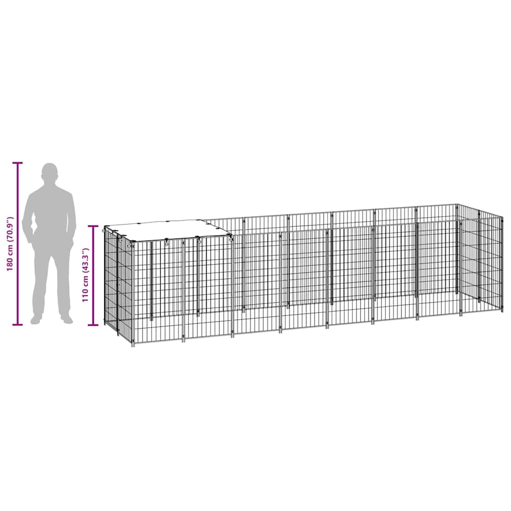 Hondenkennel 4,84 m² staal zwart is nu te koop bij PeponiXL, paradijselijk wonen!