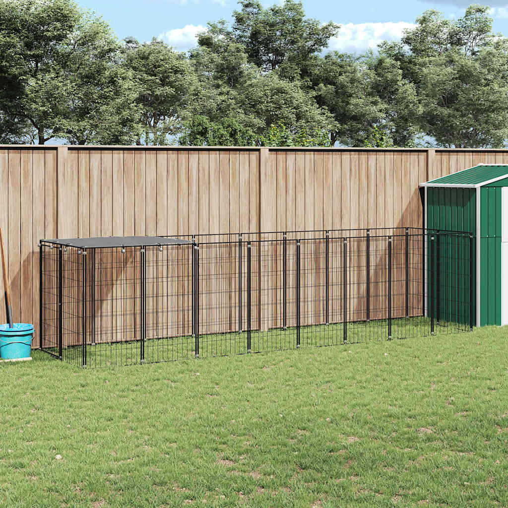 Hondenkennel 4,84 m² staal zwart is nu te koop bij PeponiXL, paradijselijk wonen!