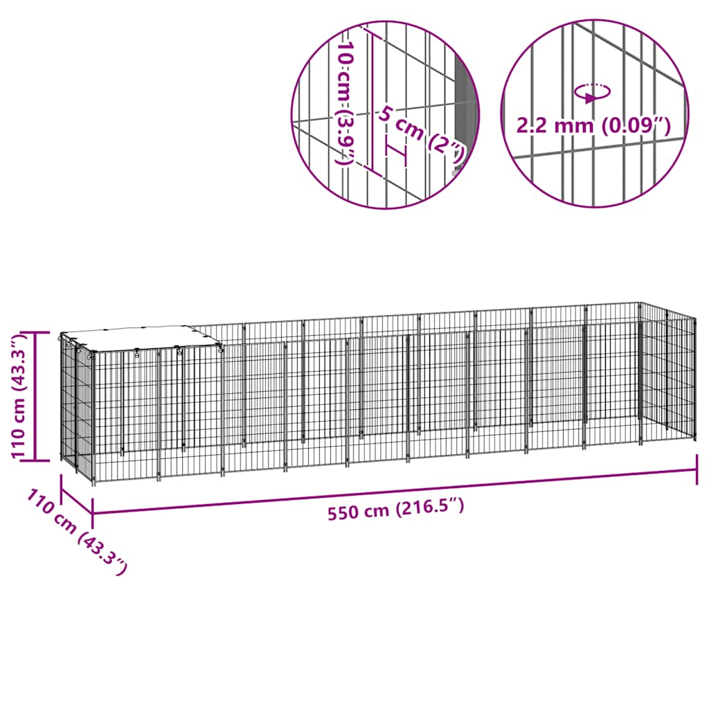 Hondenkennel 6,05 m² staal zwart is nu te koop bij PeponiXL, paradijselijk wonen!