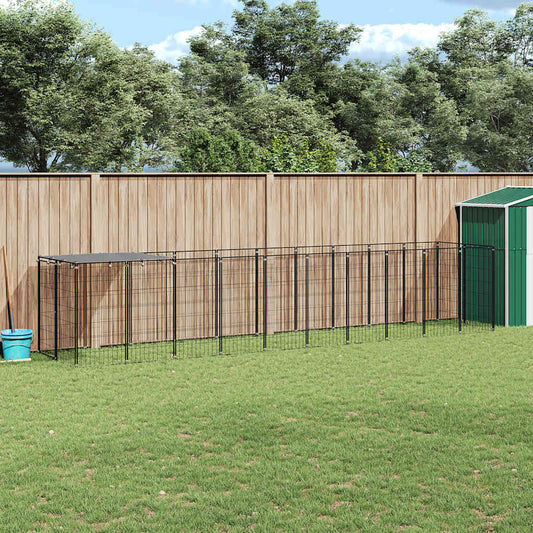 Hondenkennel 6,05 m² staal zwart is nu te koop bij PeponiXL, paradijselijk wonen!