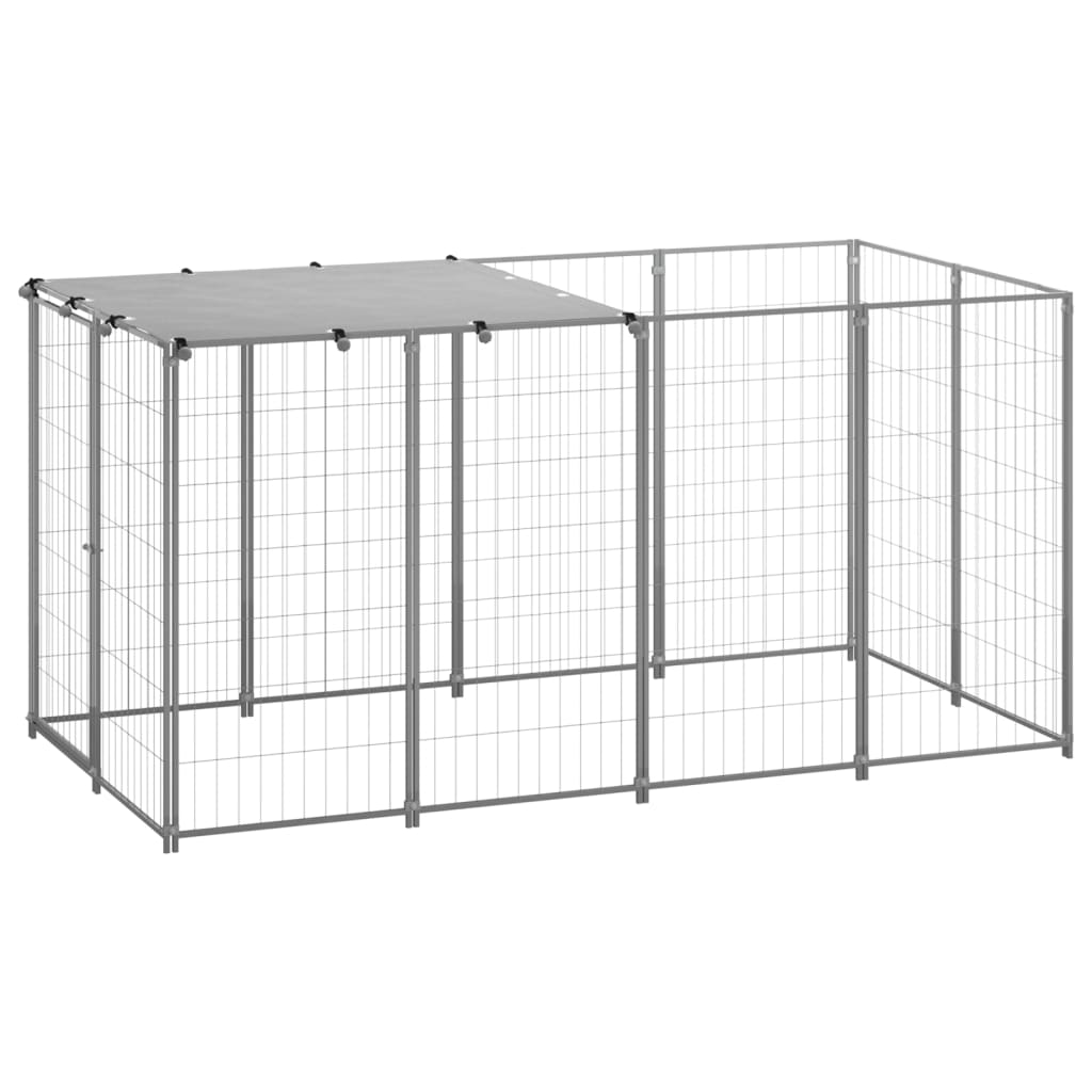 Hondenkennel 2,42 m² staal zilverkleurig is nu te koop bij PeponiXL, paradijselijk wonen!