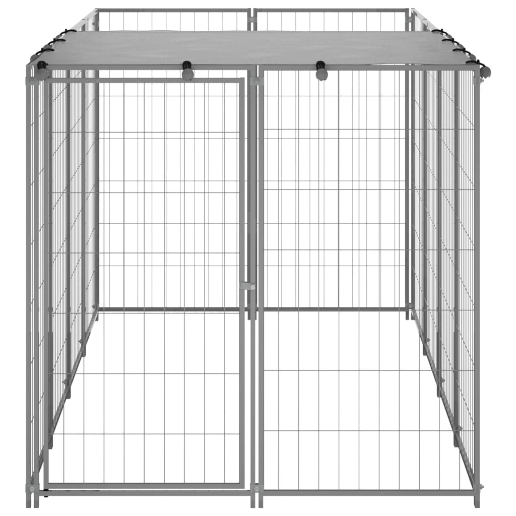 Hondenkennel 2,42 m² staal zilverkleurig is nu te koop bij PeponiXL, paradijselijk wonen!