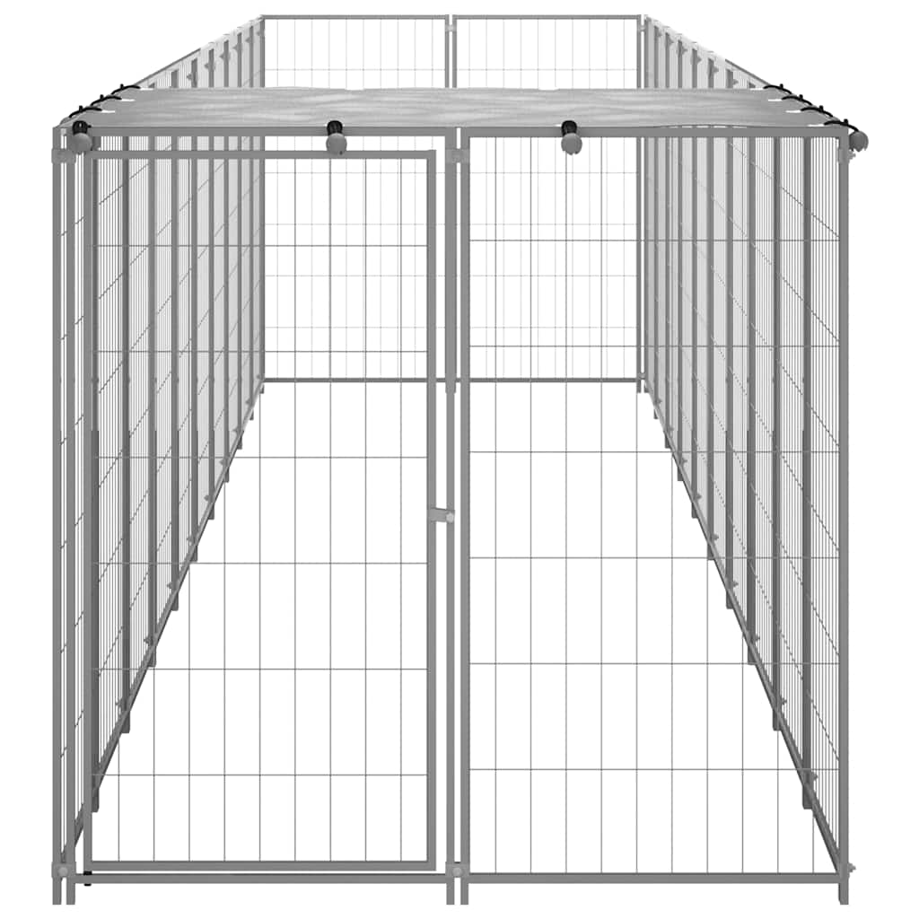 Hondenkennel 6,05 m² staal zilverkleurig is nu te koop bij PeponiXL, paradijselijk wonen!