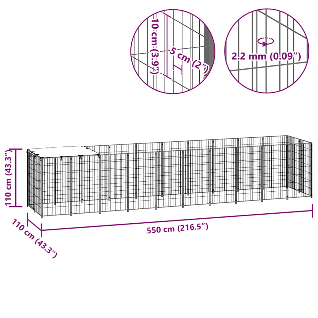 Hondenkennel 6,05 m² staal zilverkleurig is nu te koop bij PeponiXL, paradijselijk wonen!