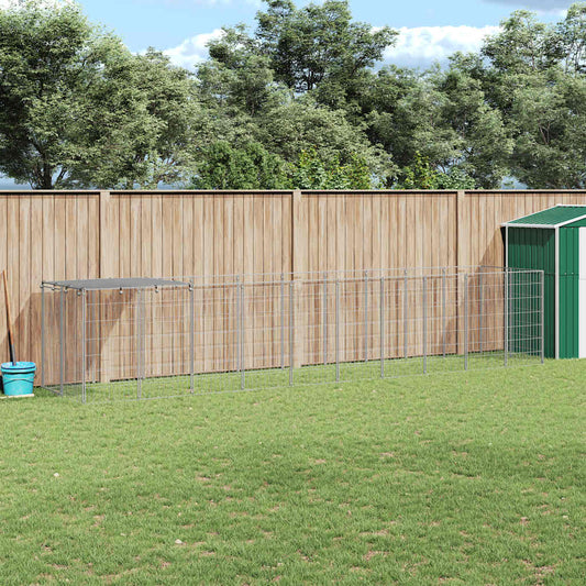 Hondenkennel 6,05 m² staal zilverkleurig is nu te koop bij PeponiXL, paradijselijk wonen!
