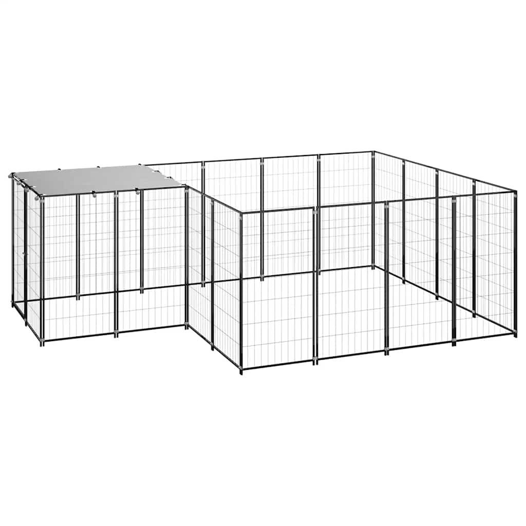 Hondenkennel 6,05 m² staal zwart is nu te koop bij PeponiXL, paradijselijk wonen!