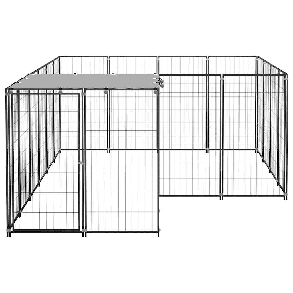 Hondenkennel 6,05 m² staal zwart is nu te koop bij PeponiXL, paradijselijk wonen!