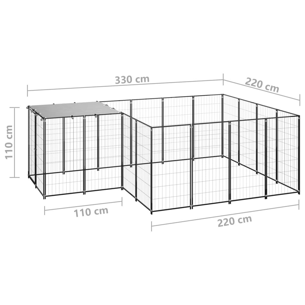 Hondenkennel 6,05 m² staal zwart is nu te koop bij PeponiXL, paradijselijk wonen!