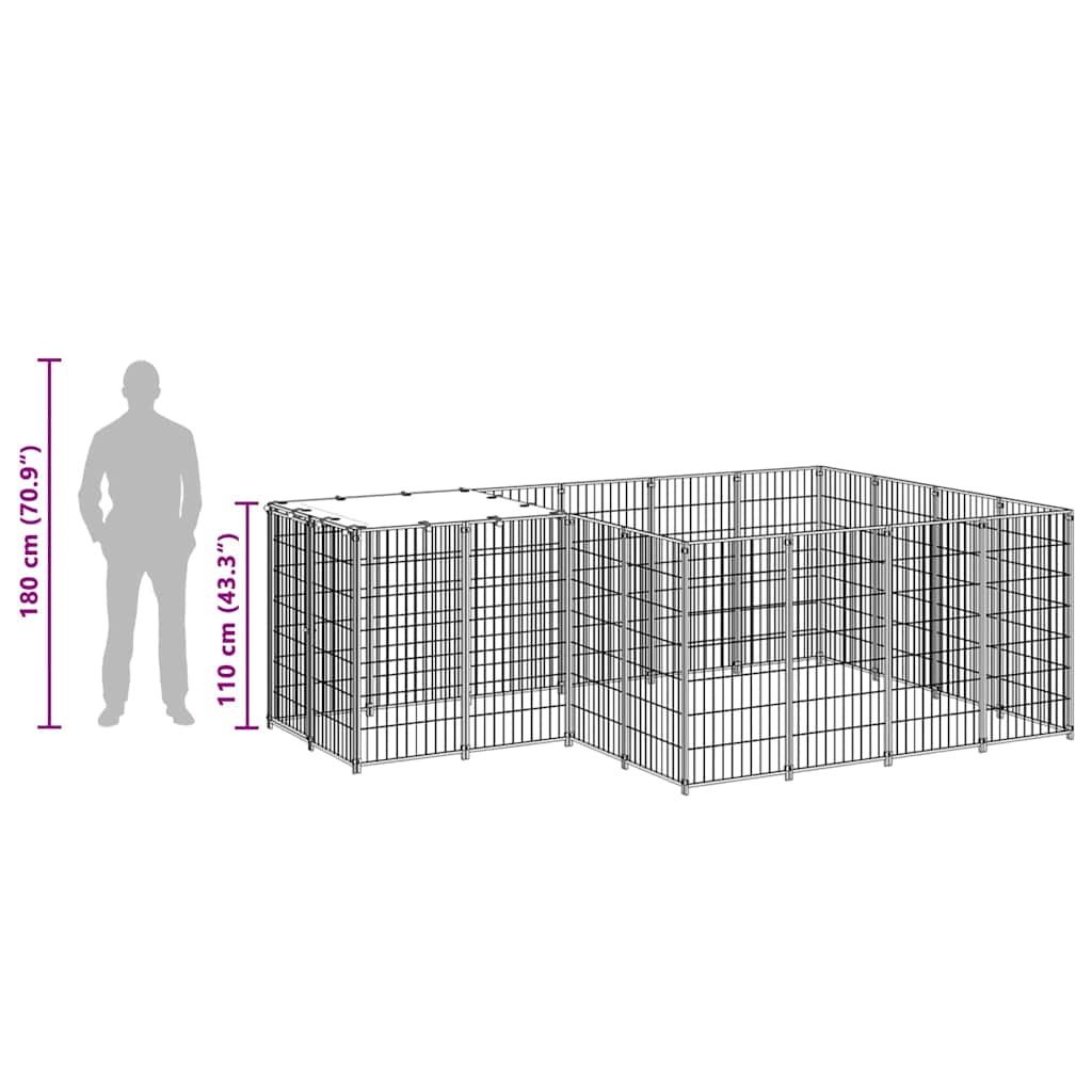 Hondenkennel 6,05 m² staal zwart is nu te koop bij PeponiXL, paradijselijk wonen!