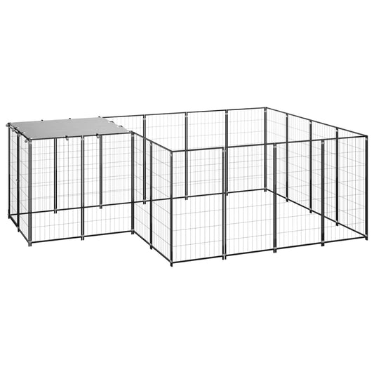 Hondenkennel 6,05 m² staal zwart is nu te koop bij PeponiXL, paradijselijk wonen!