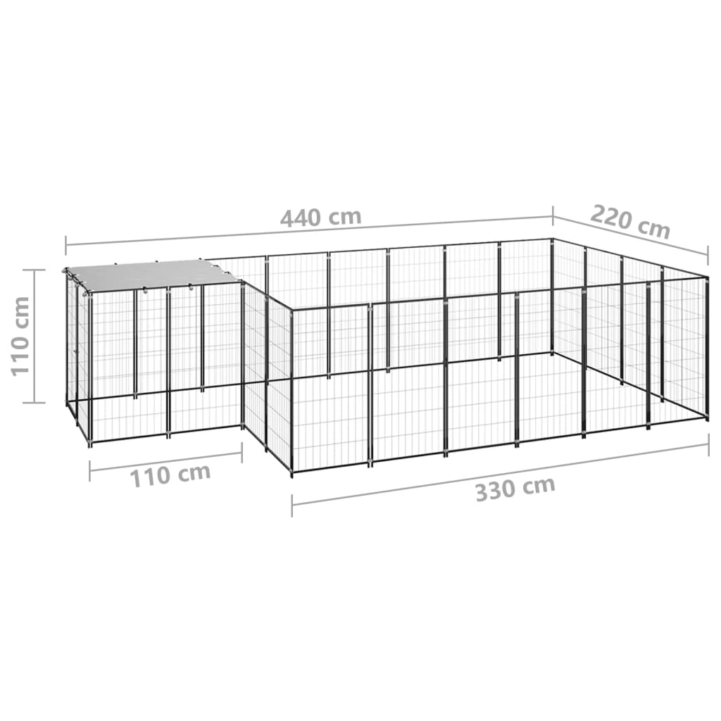 Hondenkennel 8,47 m² staal zwart is nu te koop bij PeponiXL, paradijselijk wonen!