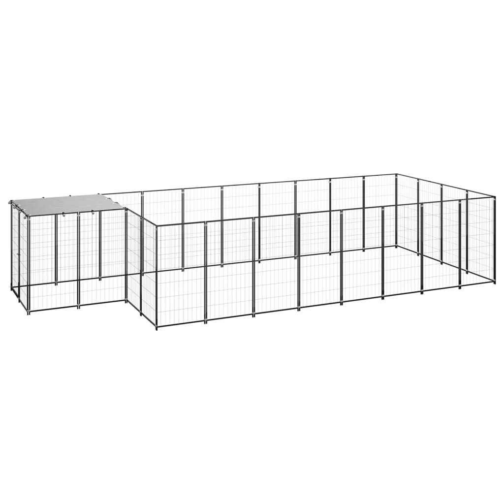 Hondenkennel 10,89 m² staal zwart is nu te koop bij PeponiXL, paradijselijk wonen!