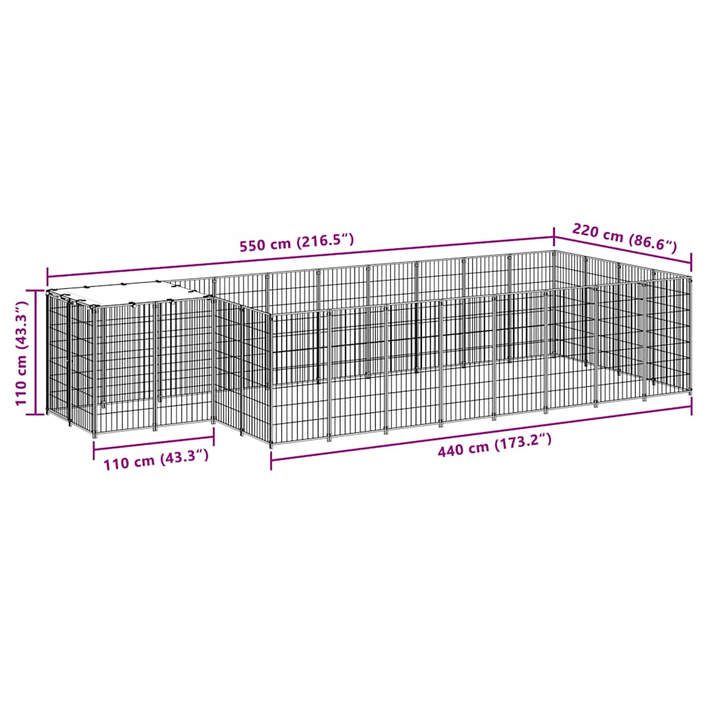 Hondenkennel 10,89 m² staal zwart is nu te koop bij PeponiXL, paradijselijk wonen!