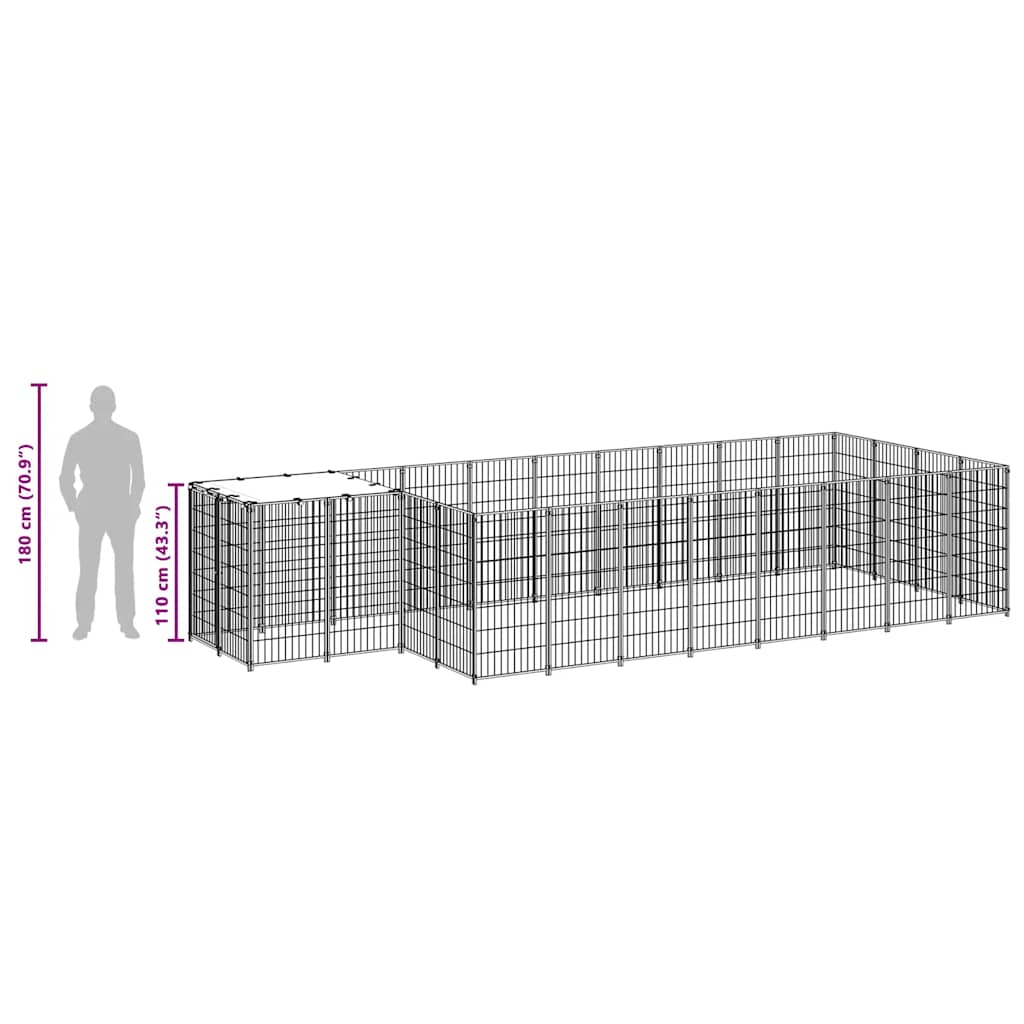 Hondenkennel 10,89 m² staal zwart is nu te koop bij PeponiXL, paradijselijk wonen!