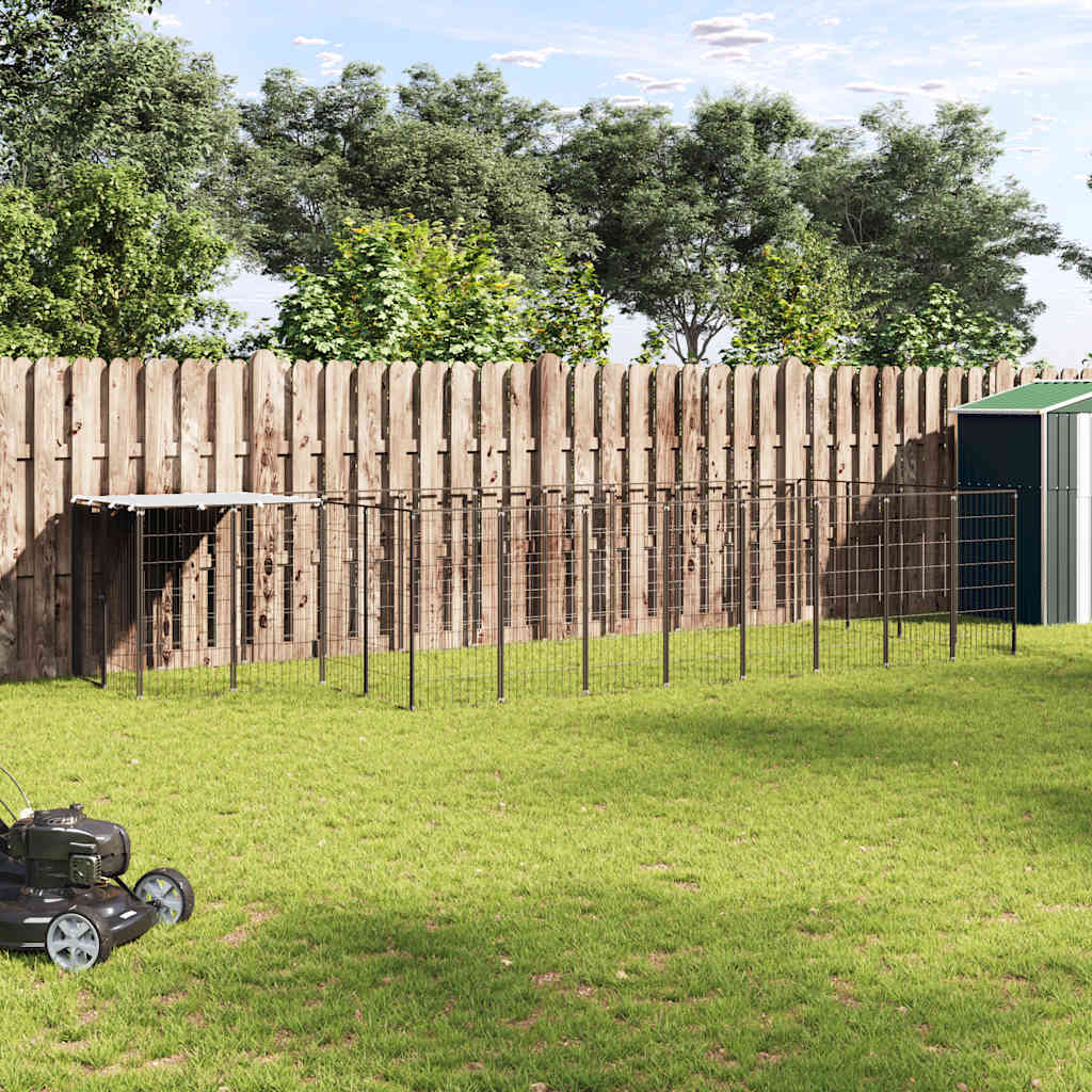 Hondenkennel 10,89 m² staal zwart is nu te koop bij PeponiXL, paradijselijk wonen!