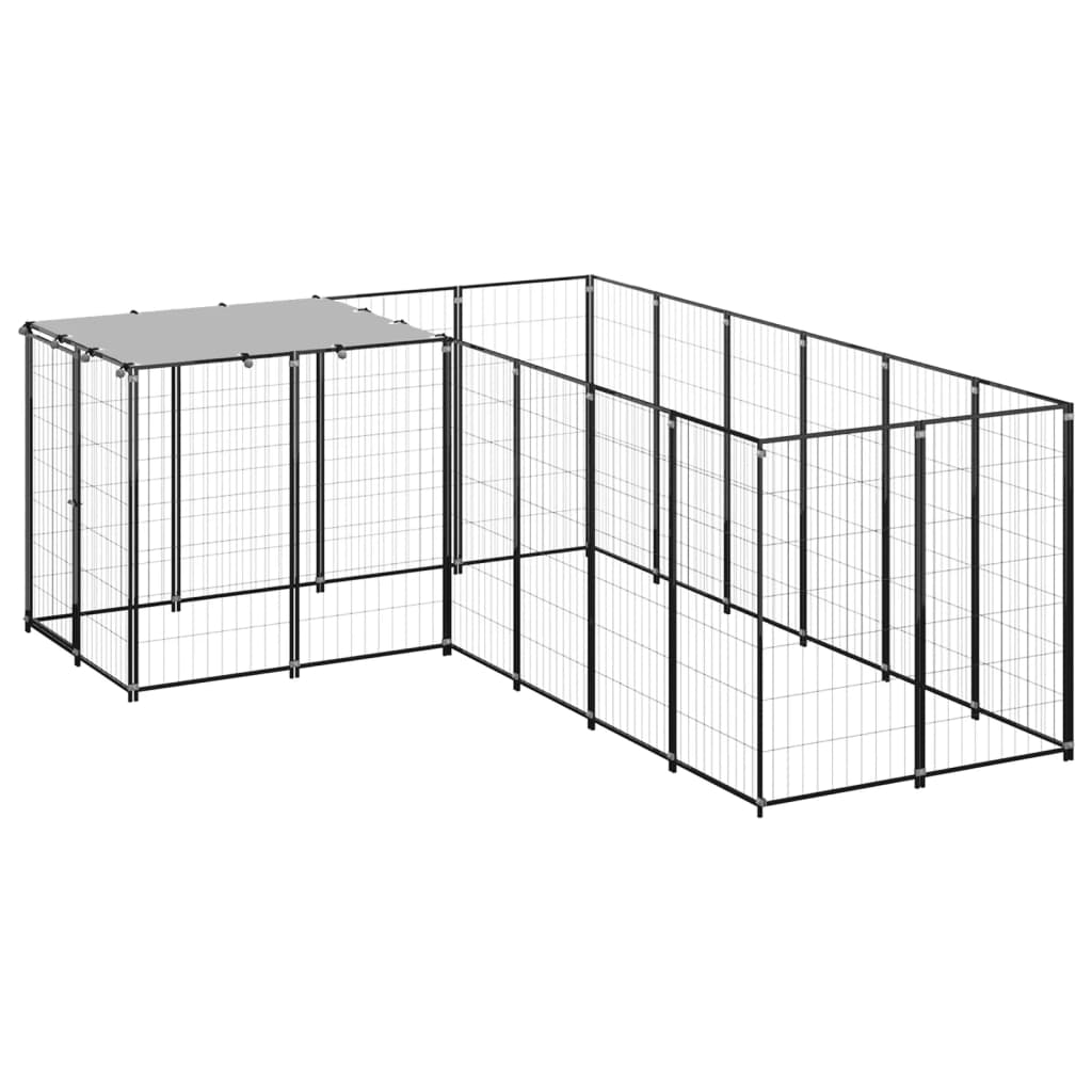 Hondenkennel 4,84 m² staal zwart is nu te koop bij PeponiXL, paradijselijk wonen!
