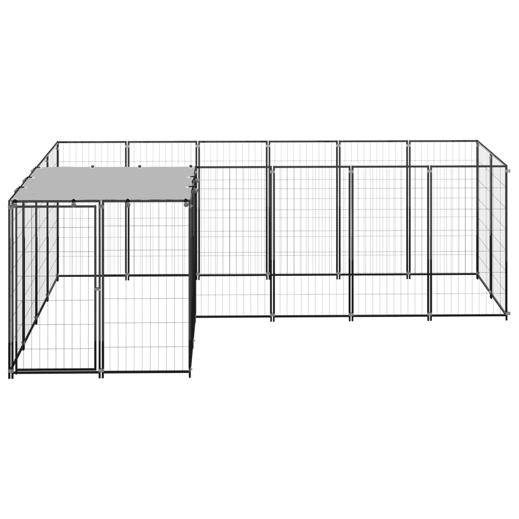 Hondenkennel 4,84 m² staal zwart is nu te koop bij PeponiXL, paradijselijk wonen!